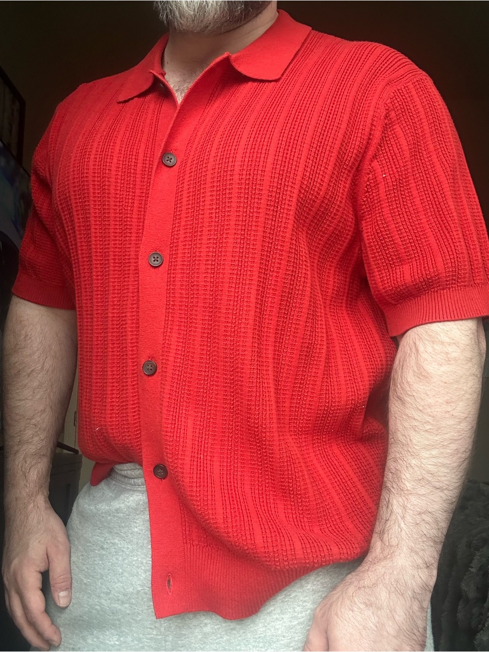 Banana Republic Men's Red Short-Sleeve Button-Down Knit Shirt Sz XL